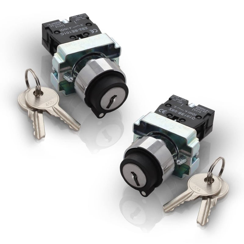 SHOPCORP 2 Position Maintained Selector Rotary Key Switch - Self-Lock Switch, 22mm Mounting Hole Size, 1NO Control Function, 415V Voltage and 10A Contact Current - XB2-BG21 Model (2 Pack) - Image 1